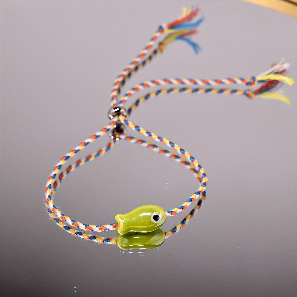 Ceramic Fish Bracelet Handwoven Cord Tibetan Braiding
